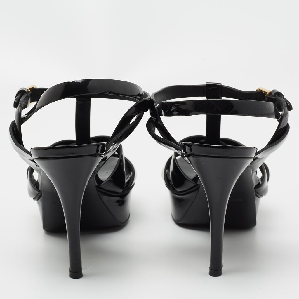 Yves Saint Laurent Black Patent Tribute Ankle Strap Sandals Size 37.5商品第5张图片规格展示