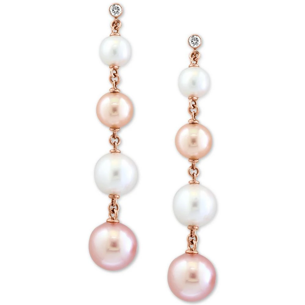 商品Effy|EFFY® Pink & White Cultured Freshwater Pearl (6-8mm) & Diamond (1/20 ct. t.w.) Drop Earrings in 14k Rose Gold,价格¥3797,第3张图片详细描述