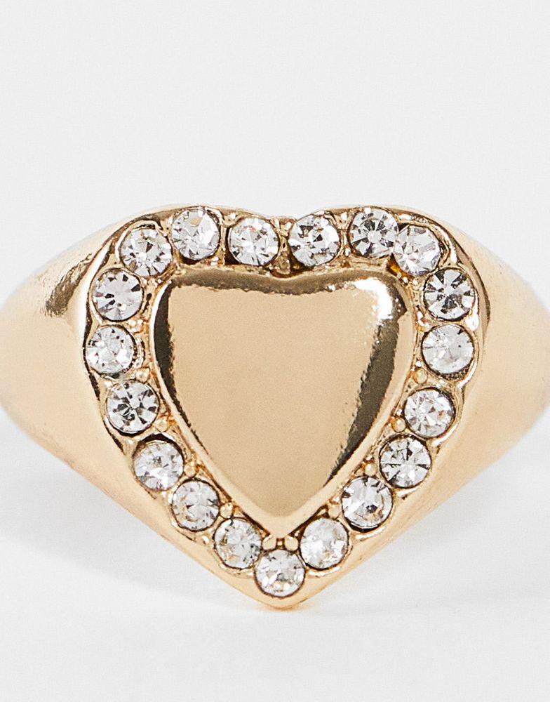 ASOS DESIGN pinky ring in heart and crystal design in gold tone商品第2张图片规格展示