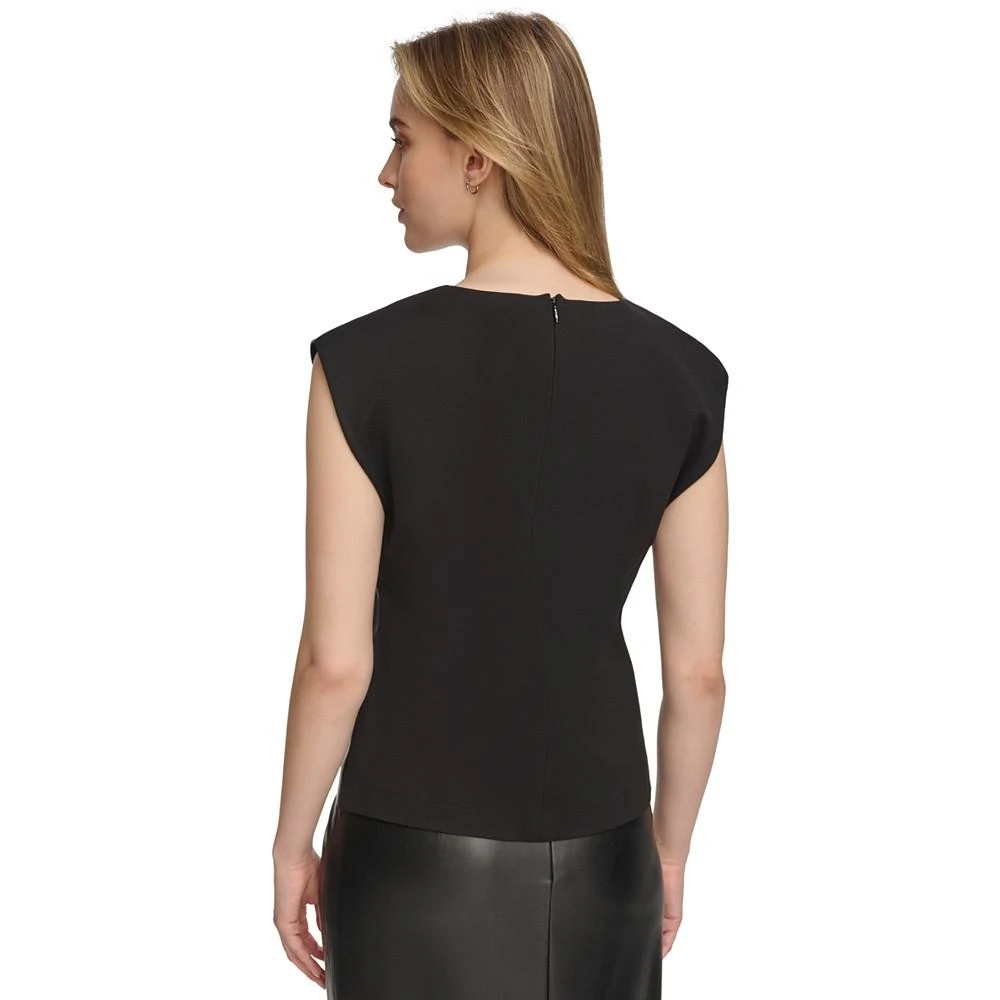 商品Calvin Klein|Women's Faux-Leather Cap Sleeve Top,价格¥606,第2张图片详细描述