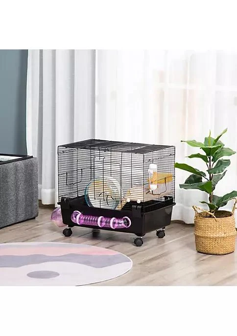 商品PawHut|Multi Tier Hamster Cage Small Animal Habitat For Hamsters And Gerbils Mesh Wire Ventilated Enclosure With Exercise Wheel Water Bottle And Food Dishes,价格¥772,第4张图片详细描述