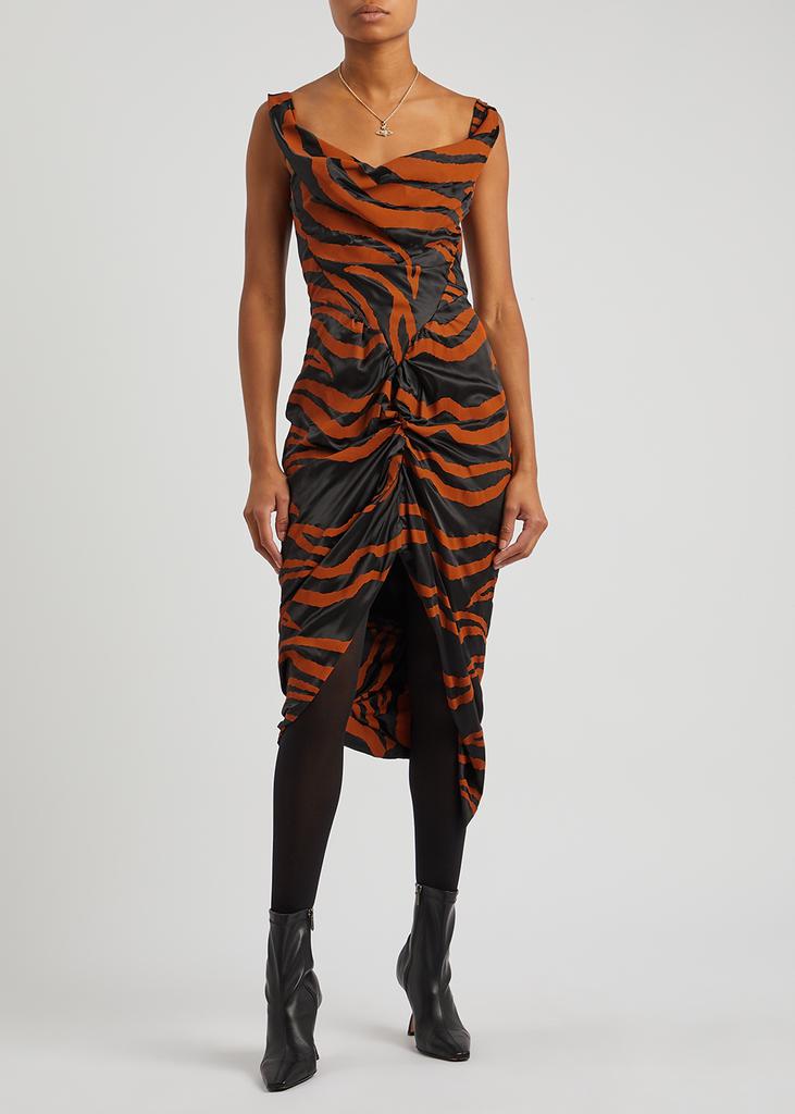 Tiger-print silk-blend satin midi dress商品第2张图片规格展示