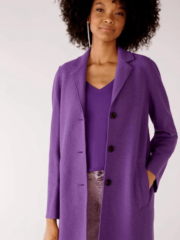 商品Oui|Oui Purple Boiled Wool Long Coat 77627 4506,价格¥1946,第1张图片