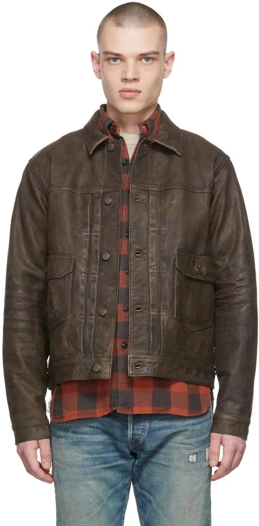 商品RRL|Brown Leather Timeworn Jacket,价格¥8131,第1张图片