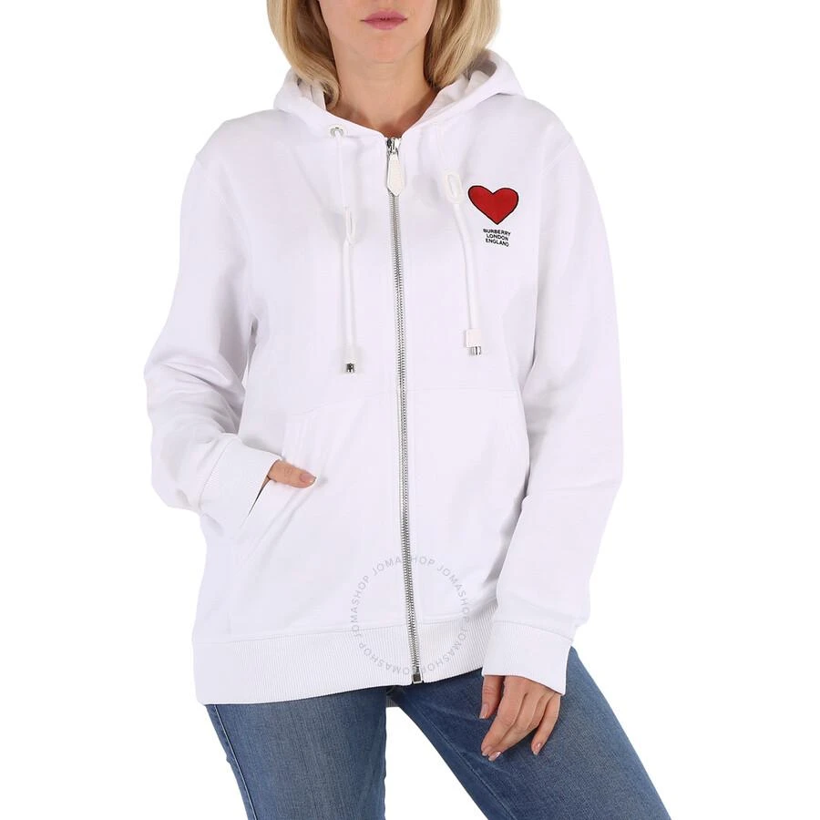 商品Burberry|Ladies Marlley White Heart-Embroidered Hoodie,价格¥1007,第1张图片