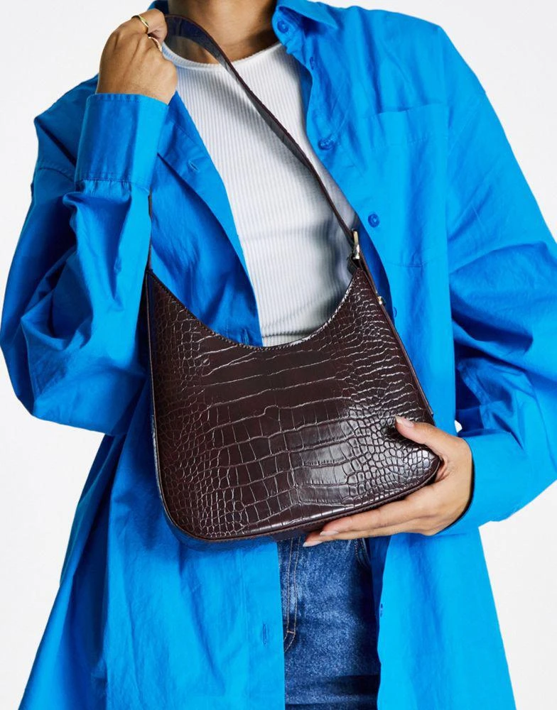 商品ASOS|ASOS DESIGN angled shoulder bag with buckle in brown croc,价格¥118,第4张图片详细描述