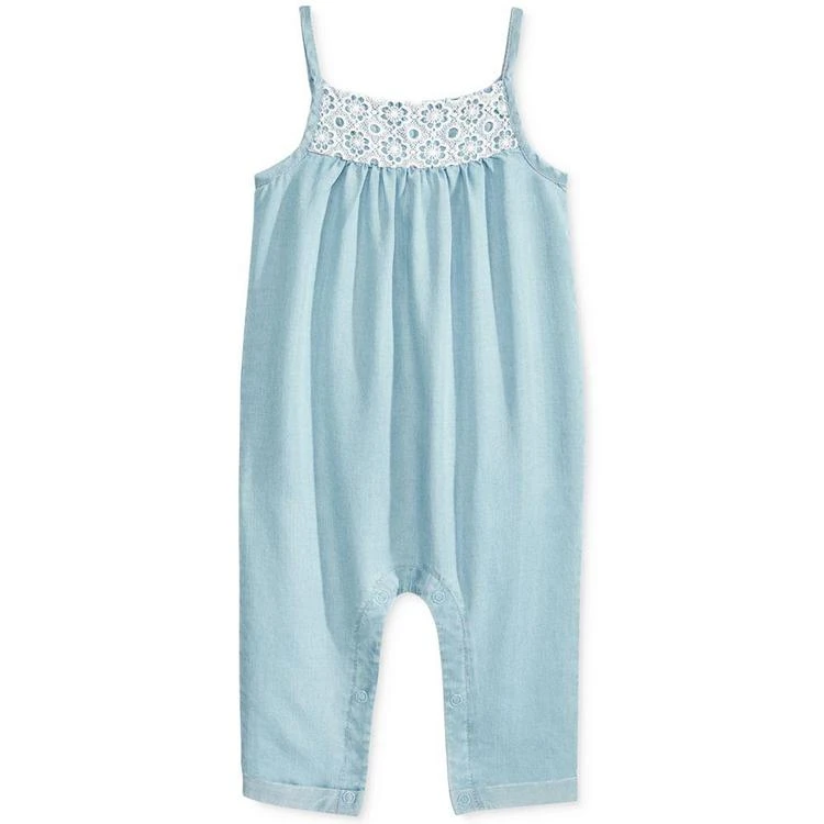 商品First Impressions|Crochet-Detail Chambray Romper, Baby Girls (0-24 months), Created for Macy's,价格¥20,第2张图片详细描述