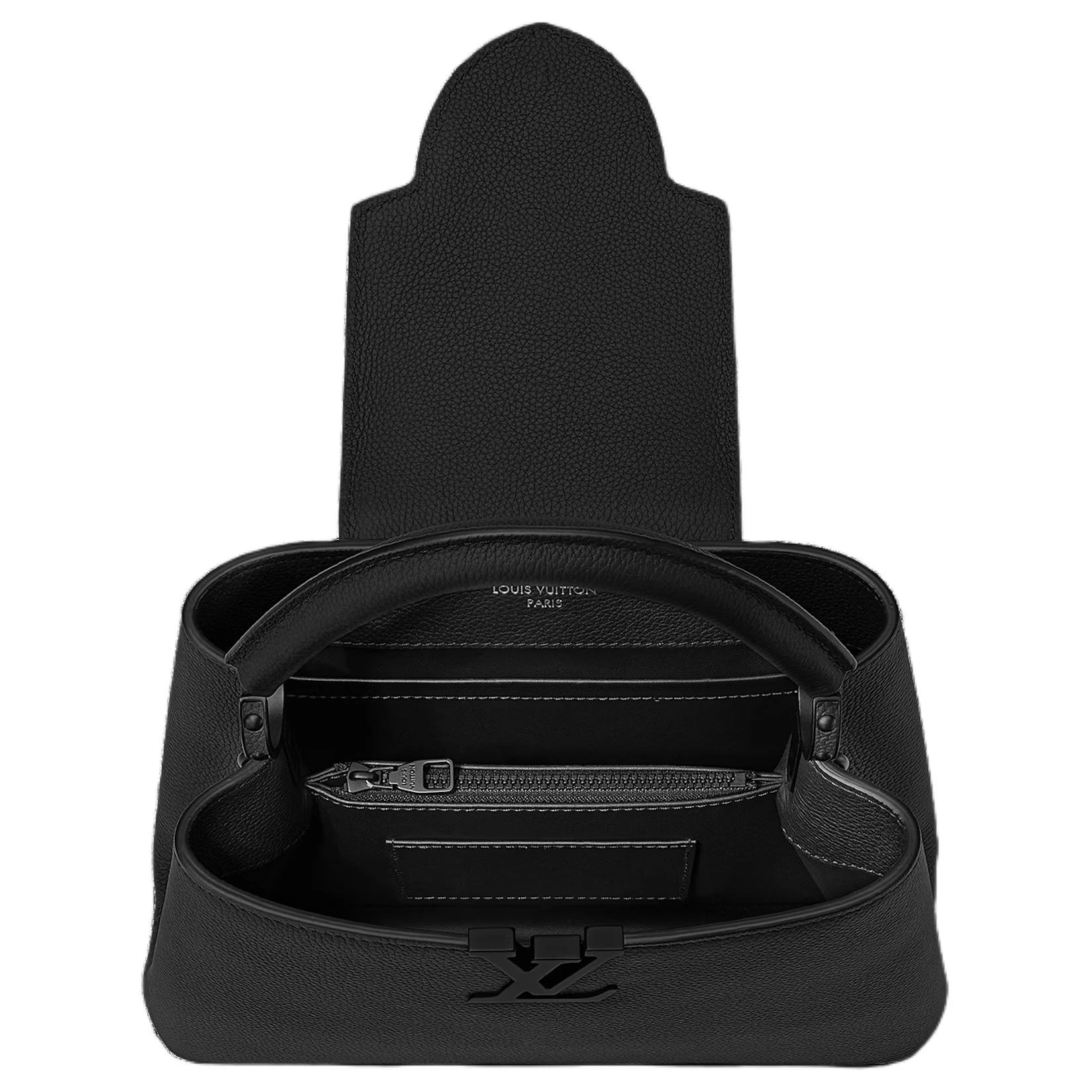 商品[国内直发] Louis Vuitton|Capucines BB Black Out黑武士字母徽标可拆卸肩带 皮革 单肩斜挎手提包 小号 女款 黑色,价格¥50486,第4张图片详细描述