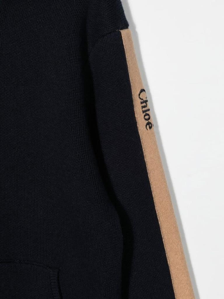 商品Chloé|Chloé Kids Navy Blue Zipped Hoodie With Contrast Stripes,价格¥1606,第5张图片详细描述