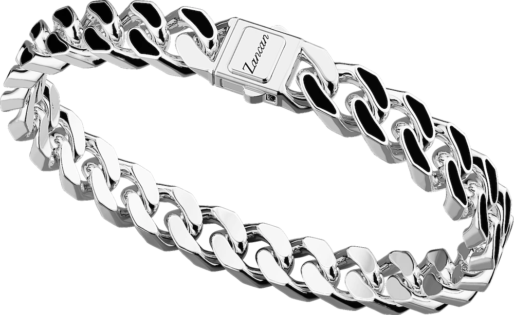 商品Zancan|Silver curb chain bracelet, with black enameled links.,价格¥8317,第1张图片