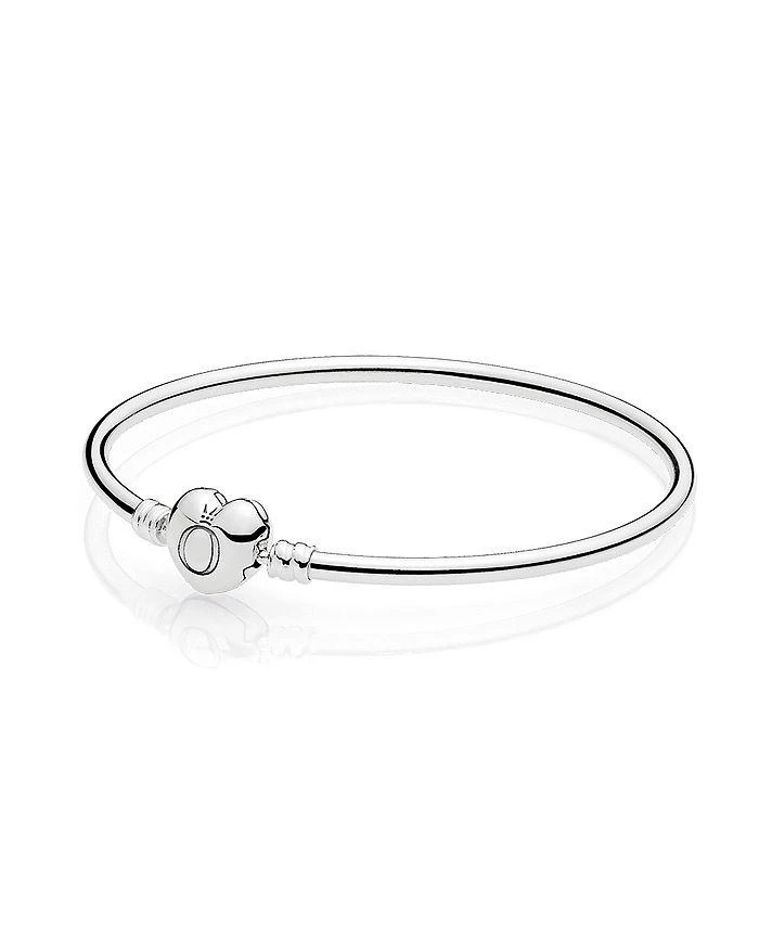 商品PANDORA|Sterling Silver Logo Smooth Heart Clasp Bangle,价格¥483,第1张图片