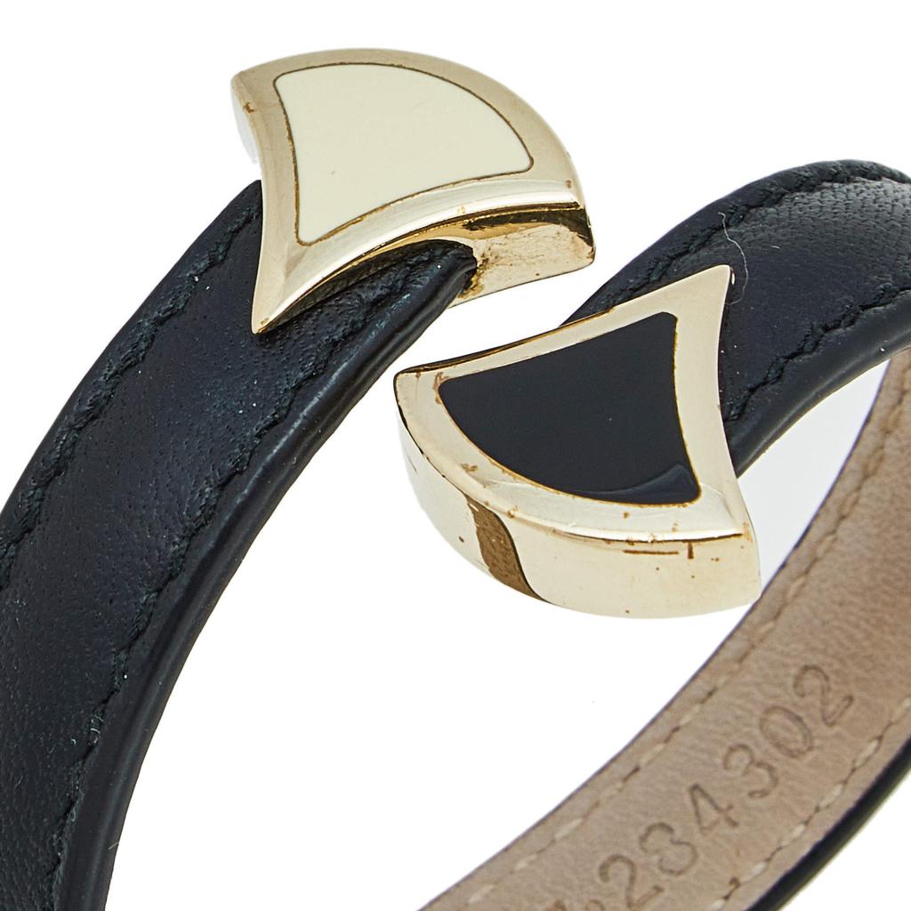 Bvlgari Divas' Dream Enamel Leather Gold Tone Metal Cuff Bracelet商品第3张图片规格展示