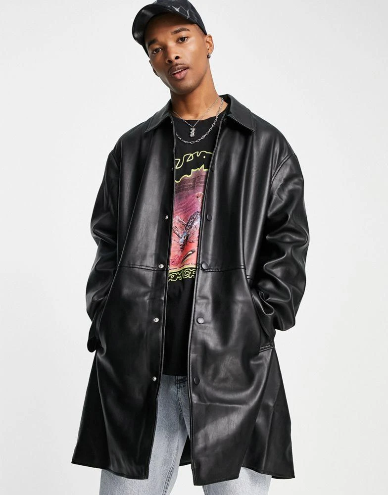 商品ASOS|ASOS DESIGN faux leather longline trench coat in black,价格¥410,第1张图片