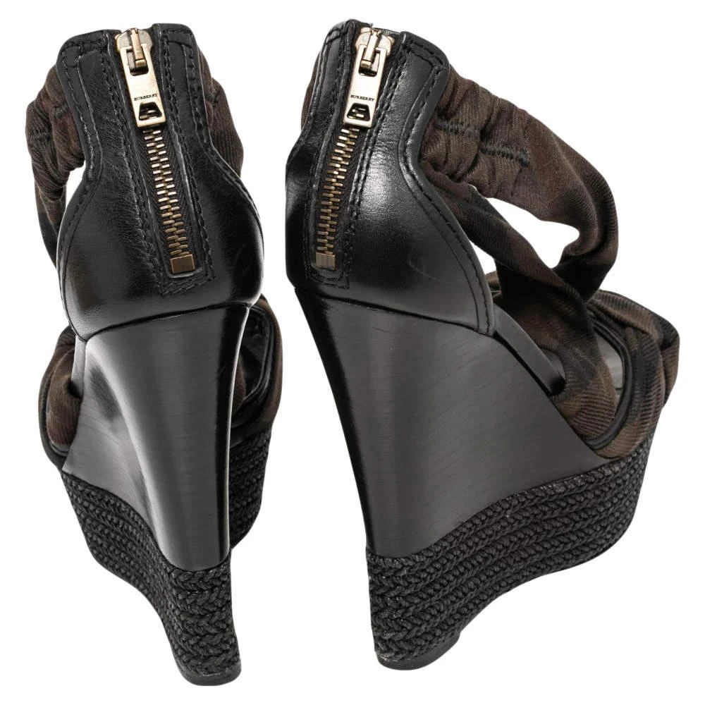 商品[二手商品] Burberry|Burberry Black/Brown Check Canvas And Leather Wedge Platform Espadrilles Sandals Size 38.5,价格¥922,第5张图片详细描述