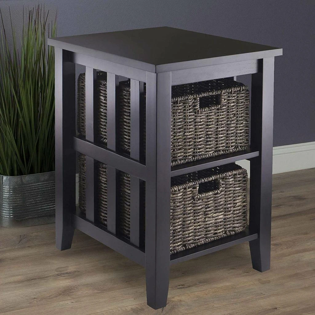 商品QuikFurn|Espresso 3 Tier Bookcase Shelf Accent Table with 2 Small Storage Baskets,价格¥1658,第4张图片详细描述