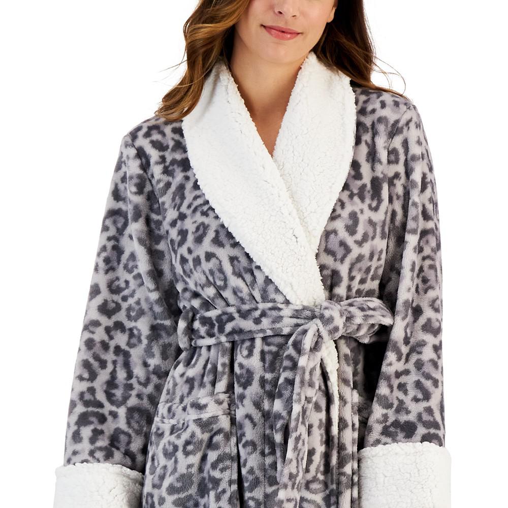 Women's Short Faux-Fur-Trim Animal Wrap Robe, Created for Macy's商品第2张图片规格展示
