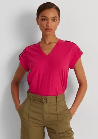 商品Ralph Lauren|Slub Jersey Roll-Tab-Sleeve T-Shirt,价格¥154,第3张图片详细描述