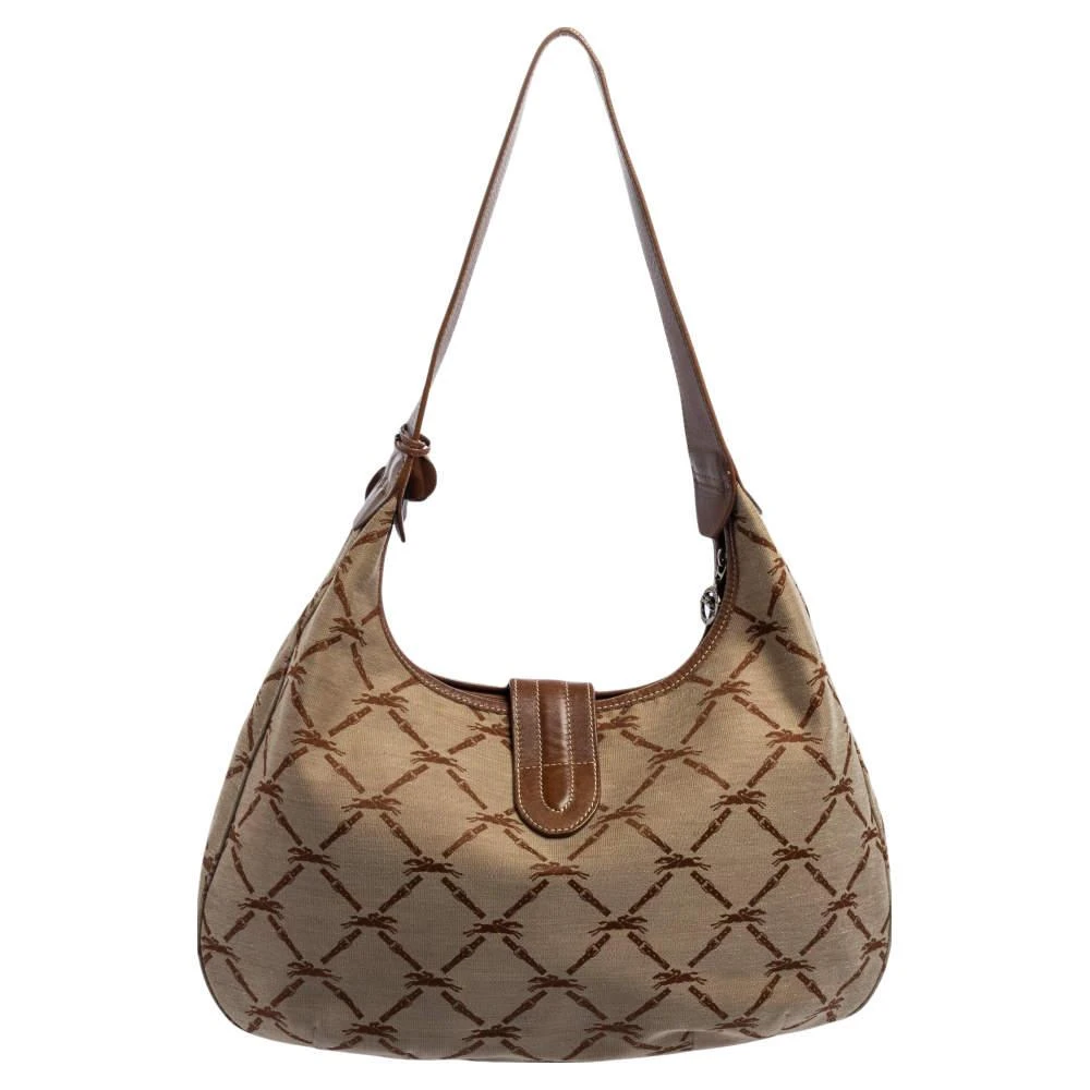 商品[二手商品] Longchamp|Longchamp Brown/Beige Horse Print Canvas And Leather Hobo ,价格¥843,第4张图片详细描述