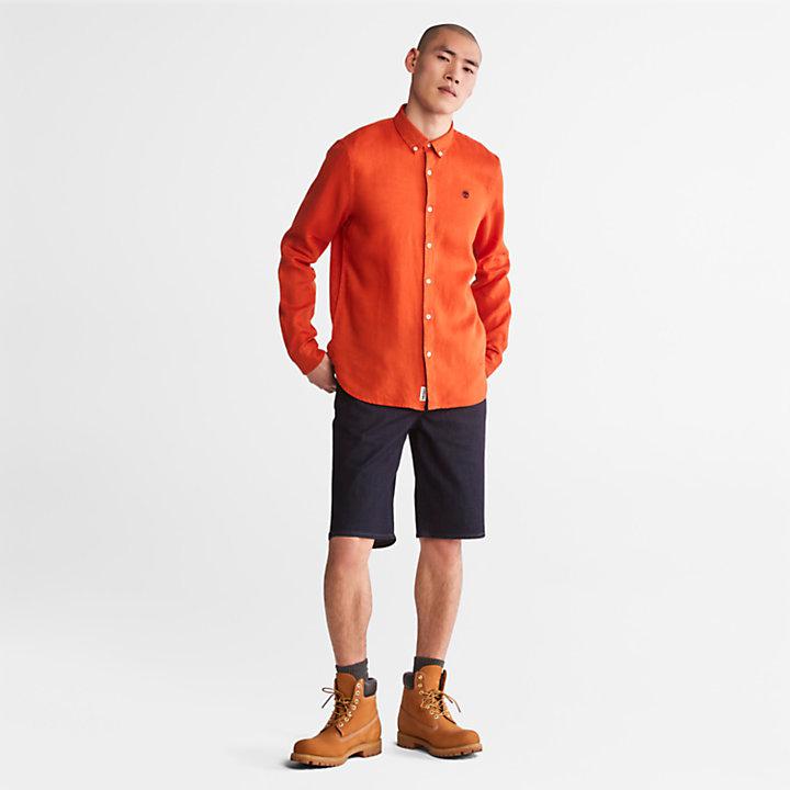 Mill River Slim-Fit Linen Shirt for Men in Orange商品第3张图片规格展示