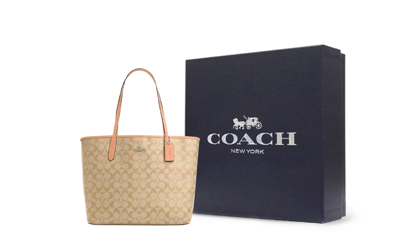 商品[国内直发] Coach|蔻驰 City 33 经典老花满印 帆布 托特包Tote包购物袋单肩手提包 大号 女款 浅卡其色拼褪色腮红,价格¥1954,第7张图片详细描述