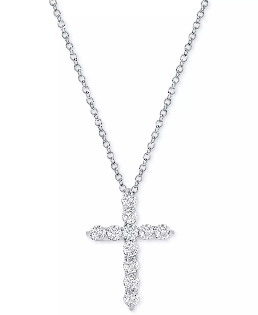 商品Macy's|Diamond Cross Pendant Necklace (1/2 ct. t.w.) in 14k White or Yellow Gold, 16" + 2" extender,价格¥6282,第1张图片