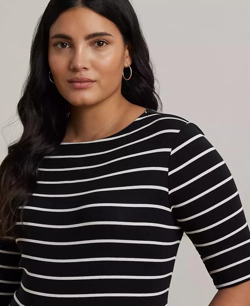 Plus Size Striped Cotton Boatneck T-Shirt 商品