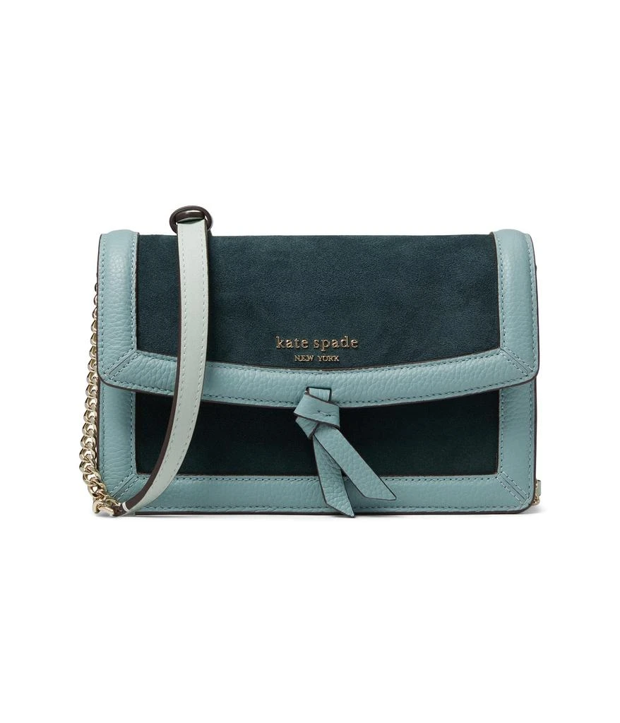 商品Kate Spade|Knott Color-Blocked Pebbled Leather and Suede Leather Flap Crossbody,价格¥1423,第1张图片