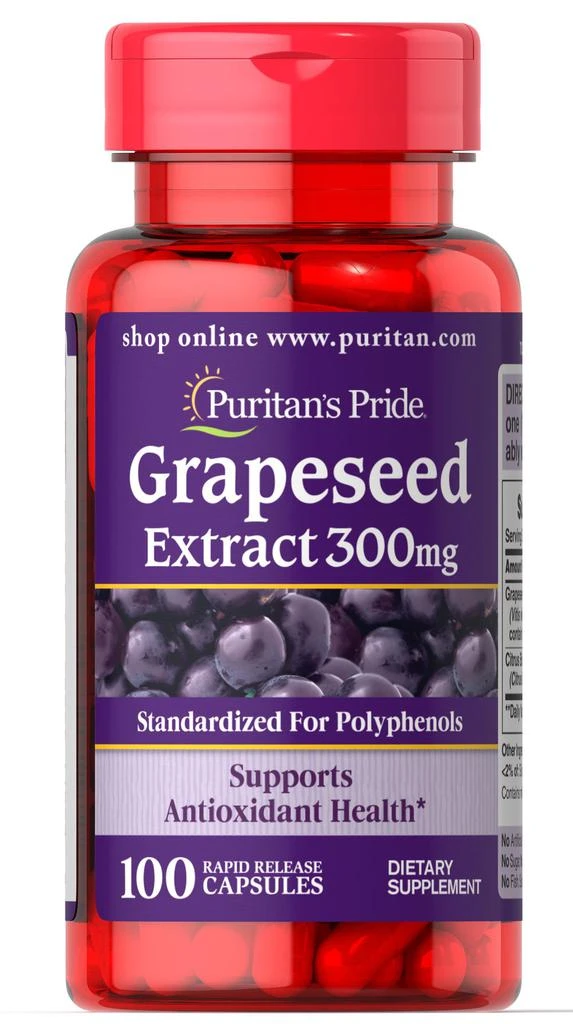商品Puritan's Pride|葡萄籽精华胶囊 美白淡斑抗氧化 300 mg 100片/瓶,价格¥298-¥595,第1张图片