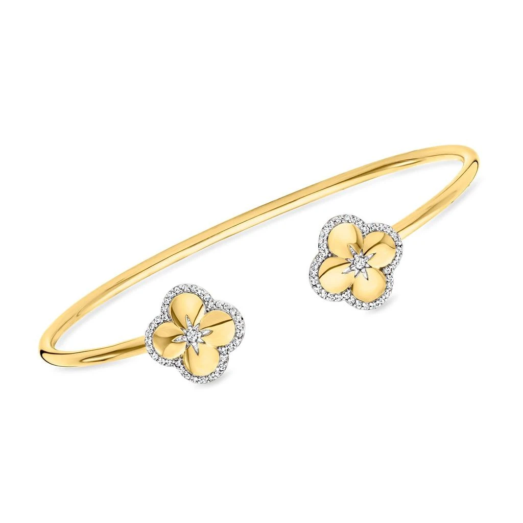 商品Ross-Simons|Diamond Flower Cuff Bracelet in 18kt Gold Over Sterling,价格¥1502,第1张图片