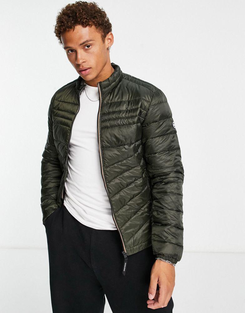 商品Jack & Jones|Jack & Jones Essentials padded jacket with stand collar in khaki,价格¥284,第1张图片