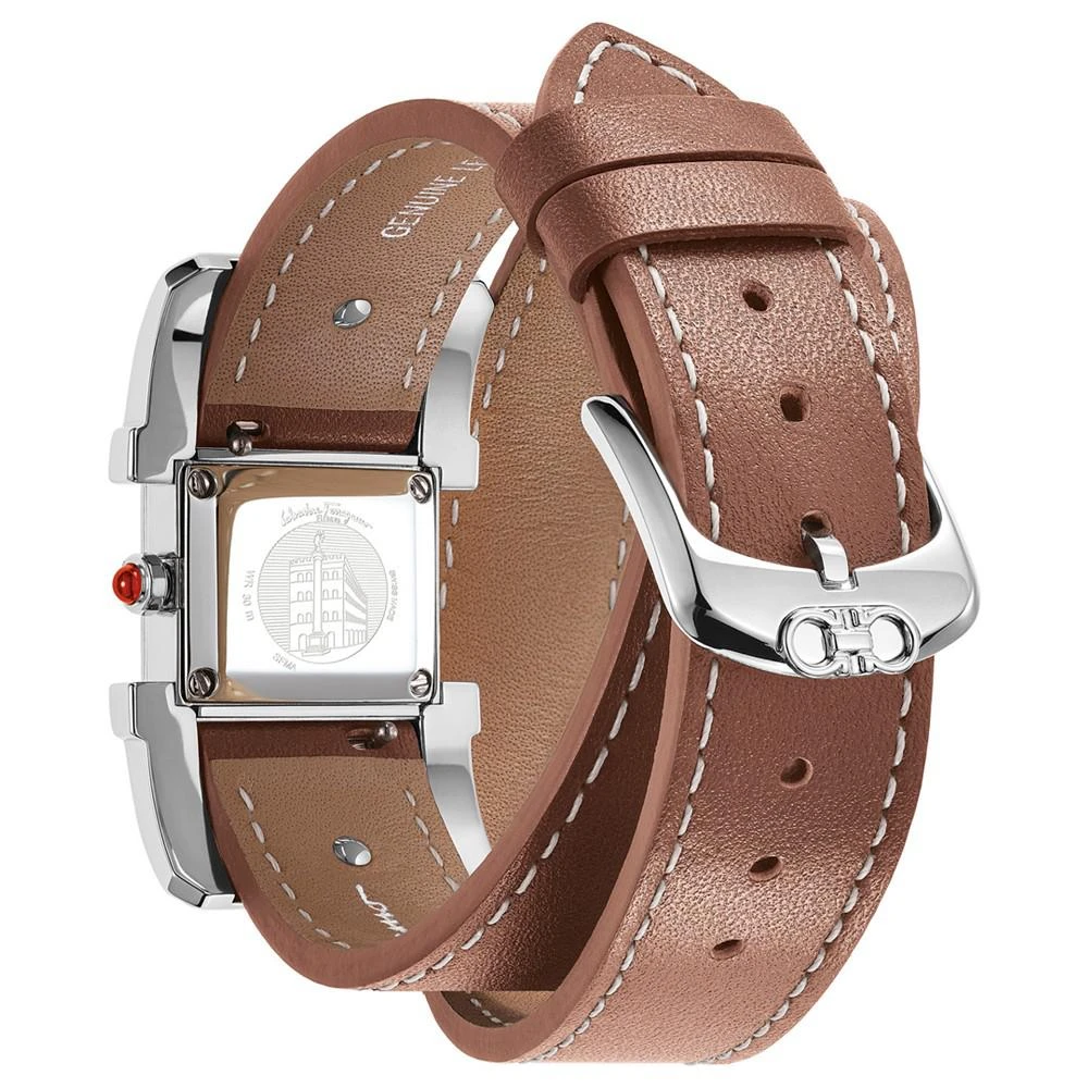 商品Salvatore Ferragamo|Women's Swiss Ferragamo Square Ingot Brown Double Wrap Leather Strap Watch 20mm,价格¥6282,第4张图片详细描述