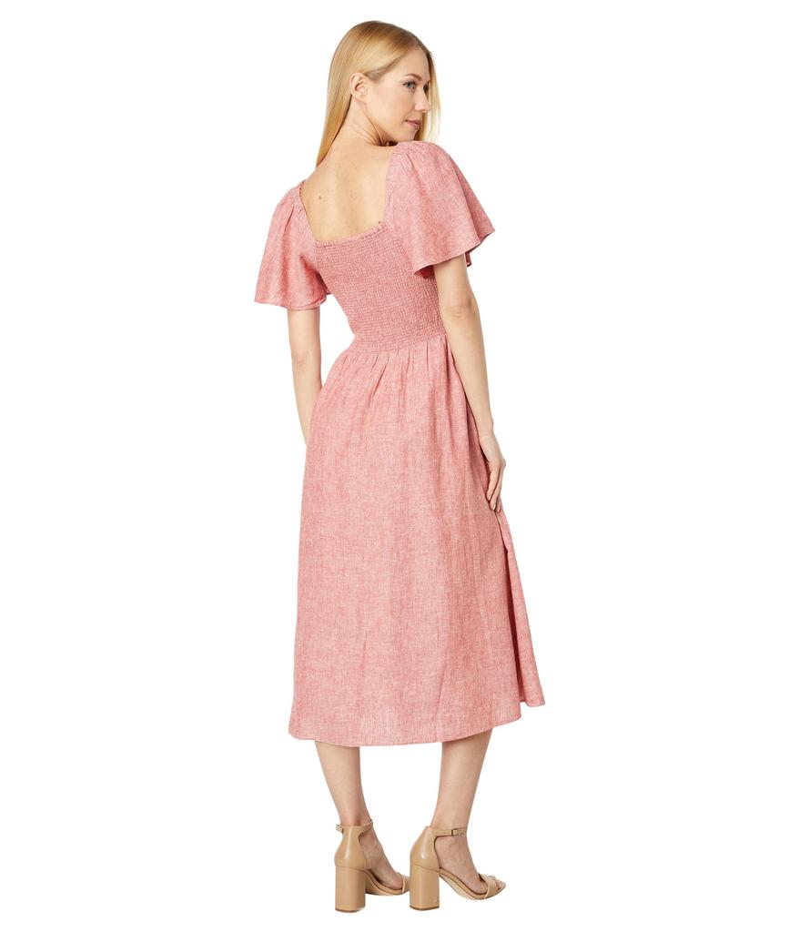 Linen-Blend Lucie Smocked Midi Dress商品第2张图片规格展示