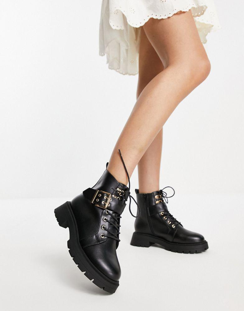 ASOS DESIGN April lace up hiker boots in black商品第1张图片规格展示