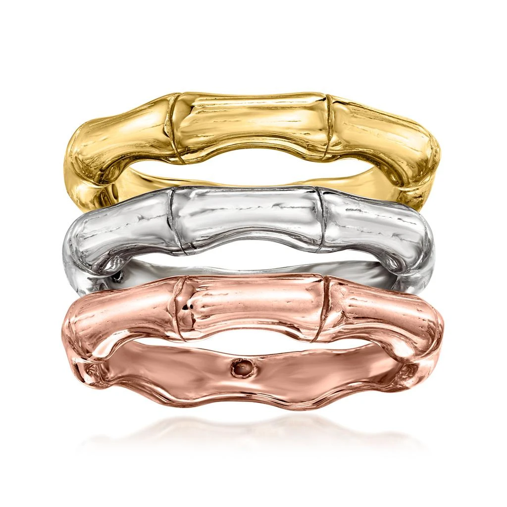 商品Ross-Simons|Ross-Simons Italian Tri-Colored Sterling Silver Jewelry Set: 3 Bamboo-Style Rings,价格¥936,第1张图片