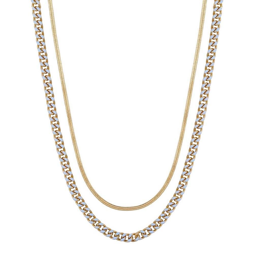 商品Unwritten|14K Gold Flash-Plated Light Blue Enamel Curb Chain and Herringbone Chain Necklace Set,价格¥358,第1张图片