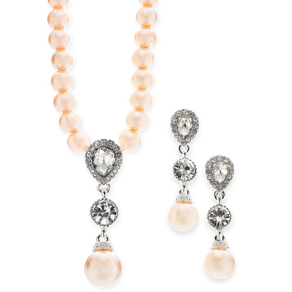 Cubic Zirconia and Imitation Pearl Lariat Necklace & Drop Earrings Boxed Set, Created for Macy's商品第2张图片规格展示