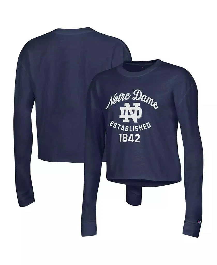 商品CHAMPION|Women's Navy Notre Dame Fighting Irish Boyfriend Cropped Long Sleeve T-shirt,价格¥262,第1张图片