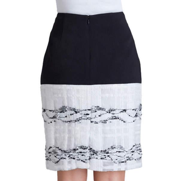 Prabal Gurung Black and White Wool-Crepe Organza-Trim Skirt M商品第3张图片规格展示