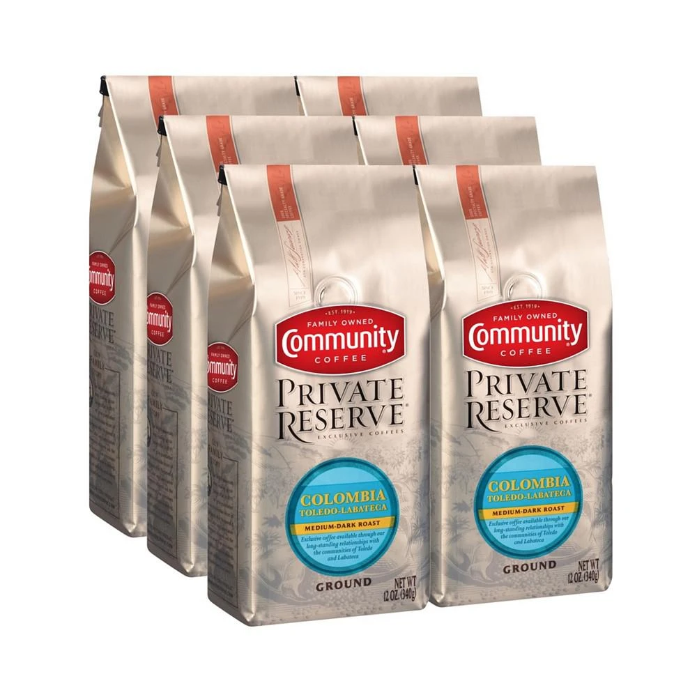 商品Community Coffee|Private Reserve Colombia Toledo-Labateca Medium-Dark Roast Specialty-Grade Ground Coffee, 12 Oz - 6 Pack,价格¥651,第1张图片