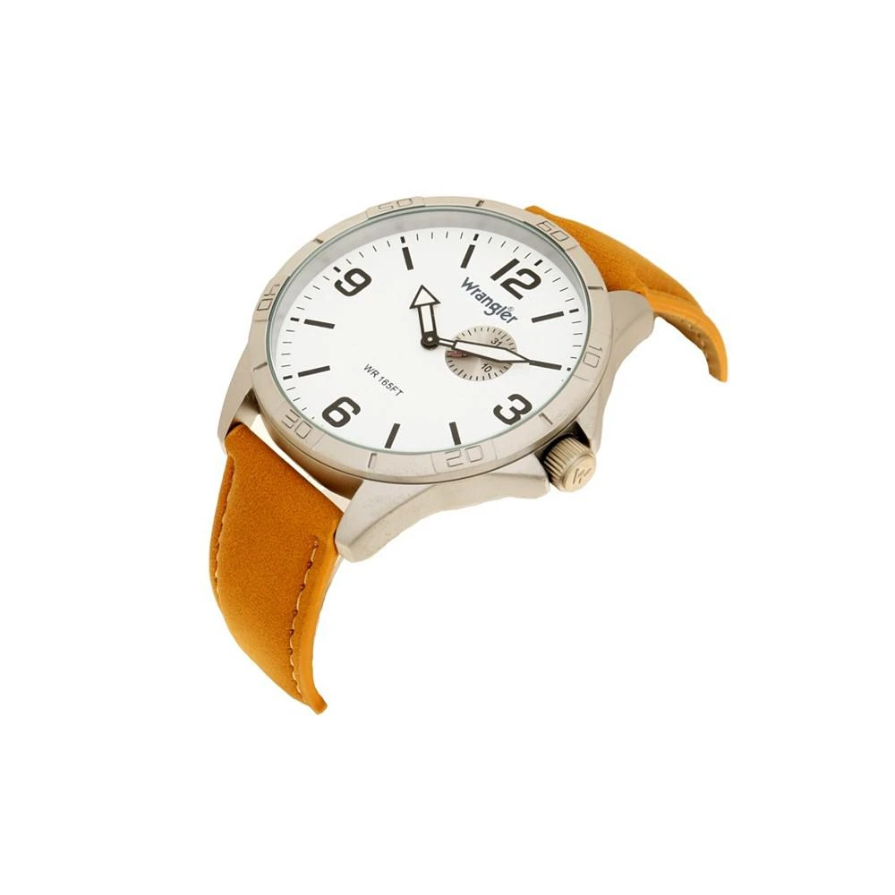 商品Wrangler|Men's Watch, 48MM IP Silver Case with White Dial, Second Hand Sub Dial, Tan Strap,价格¥452,第2张图片详细描述