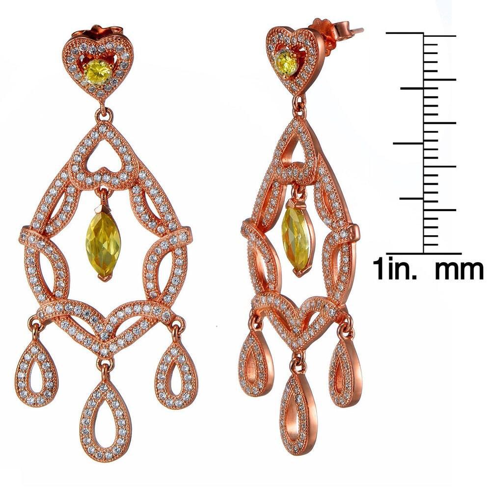 Suzy Levian Rosed Sterling Silver Green Cubic Zirconia Heart Dangle Earrings商品第2张图片规格展示
