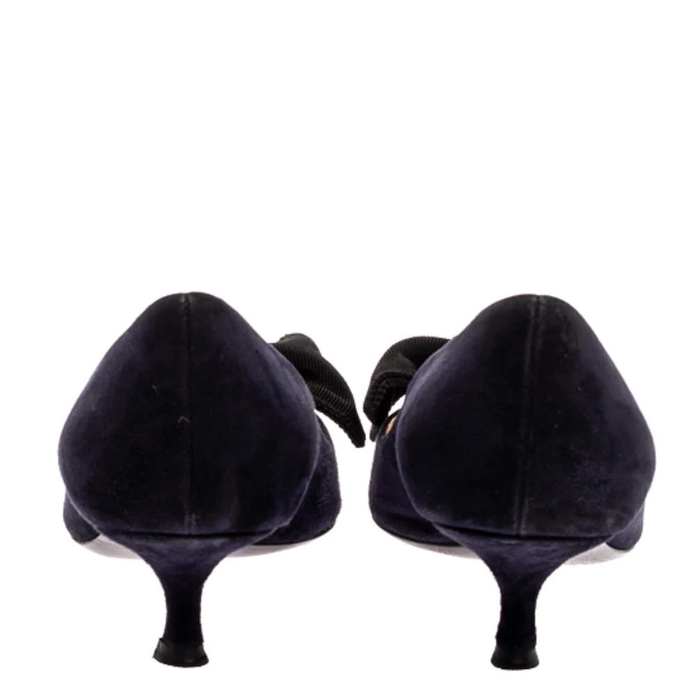 商品[二手商品] Prada|Prada Navy Blue Suede Bow Embellished Pointed Toe Pumps Size 36,价格¥1060,第5张图片详细描述