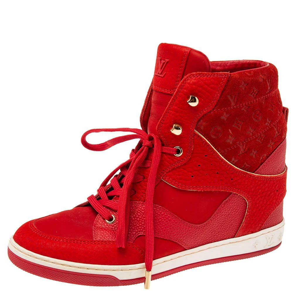 商品[二手商品] Louis Vuitton|Louis Vuitton Monogram Red Suede High Top Sneakers  Size 38.5,价格¥3129,第1张图片