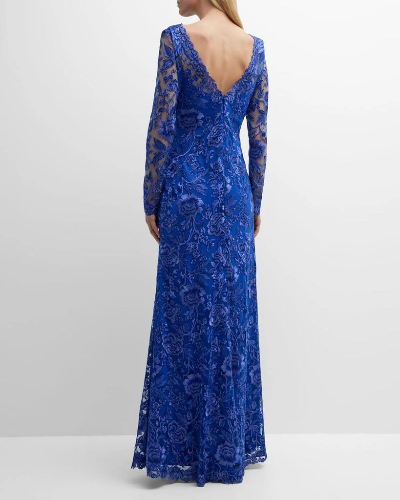 商品Tadashi Shoji|Floral-Embroidered Illusion Lace Gown,价格¥4253,第4张图片详细描述