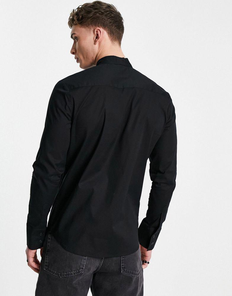 ASOS DESIGN black poplin shirt with oversized pussybow tie neck商品第4张图片规格展示