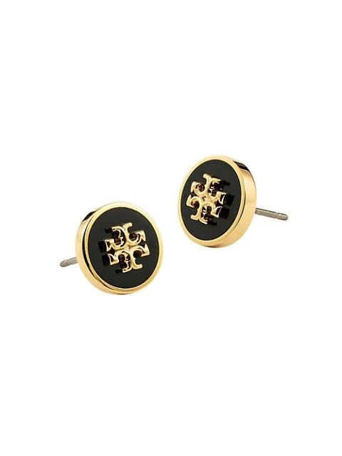 商品Tory Burch|Kira 18K-Gold-Plated & Enamel Logo Stud Earrings,价格¥738,第2张图片详细描述