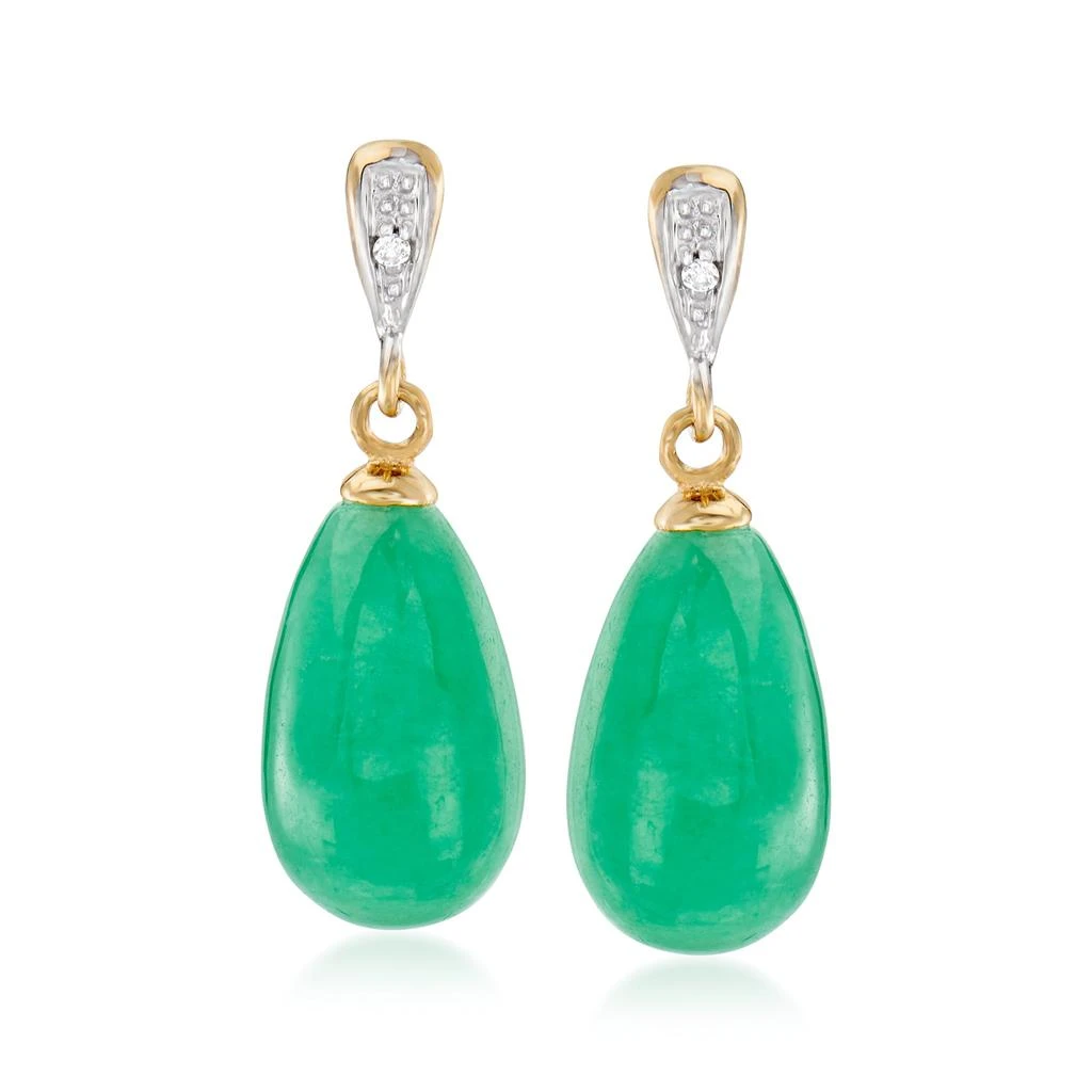 商品Ross-Simons|Jade Teardrop Earrings With Diamond Accents in 14kt Yellow Gold,价格¥2804,第1张图片