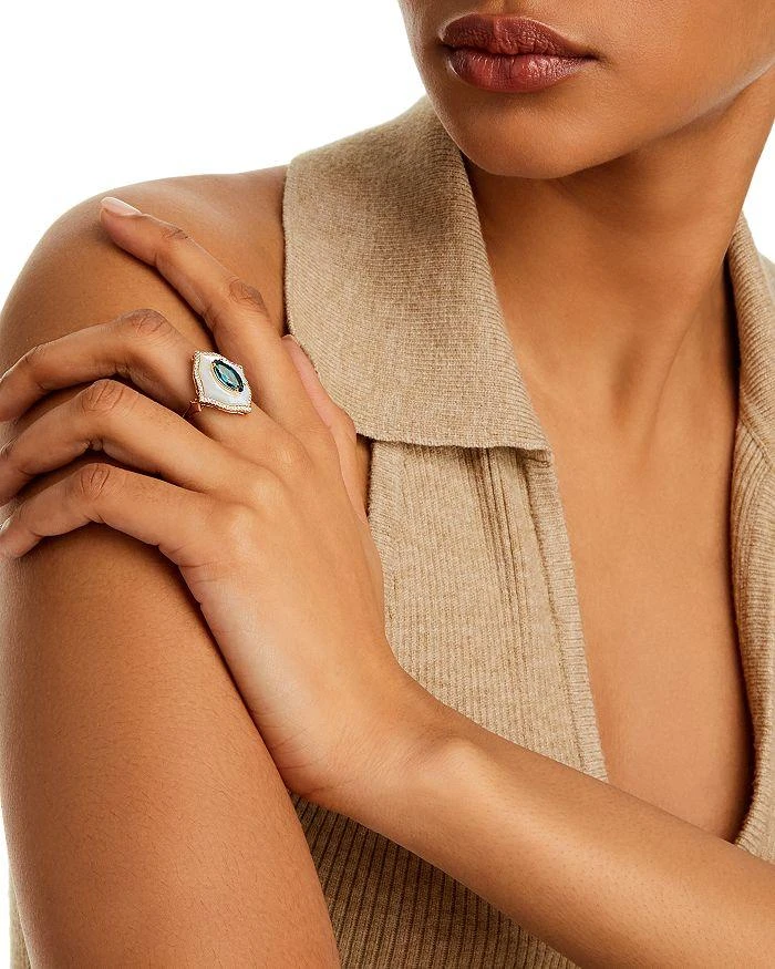 商品Bloomingdale's|London Blue Topaz, Mother of Pearl, & Diamond Statement Ring in 14K Yellow Gold - Exclusive,价格¥21677,第2张图片详细描述