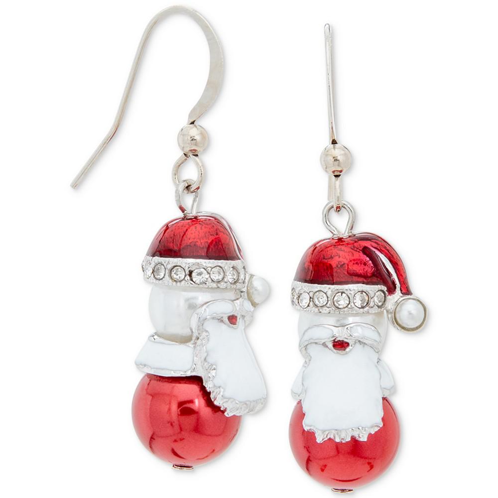 Silver-Tone Pavé & Imitation Pearl Santa Drop Earrings, Created for Macy's商品第2张图片规格展示