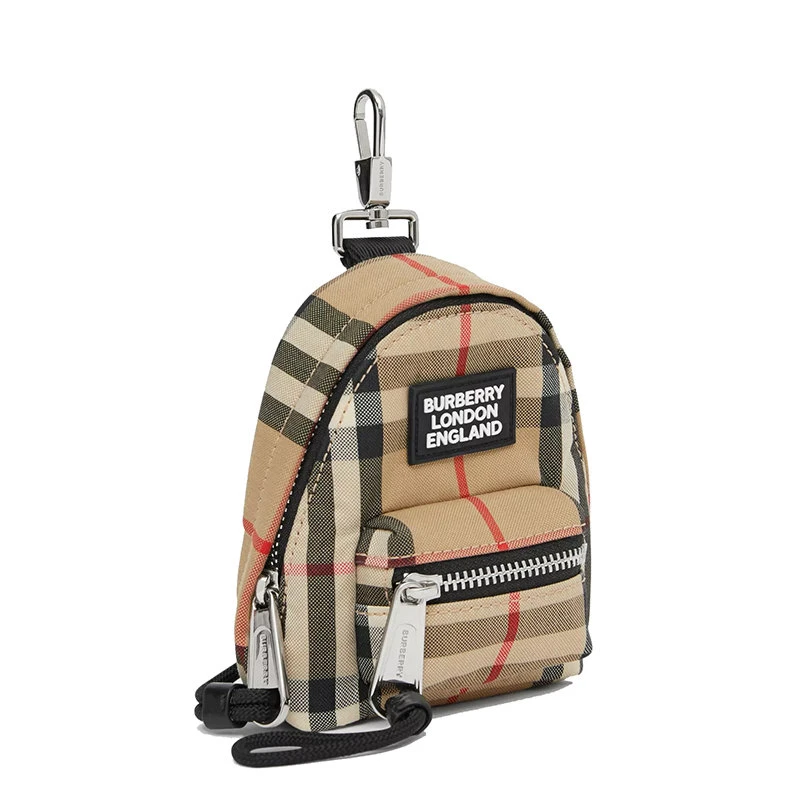 商品Burberry|【预售3-7天】BURBERRY/博柏利 21新款 男女同款米色复古格纹棉质徽标贴花背包形状钥匙包80310611,价格¥2525,第5张图片详细描述